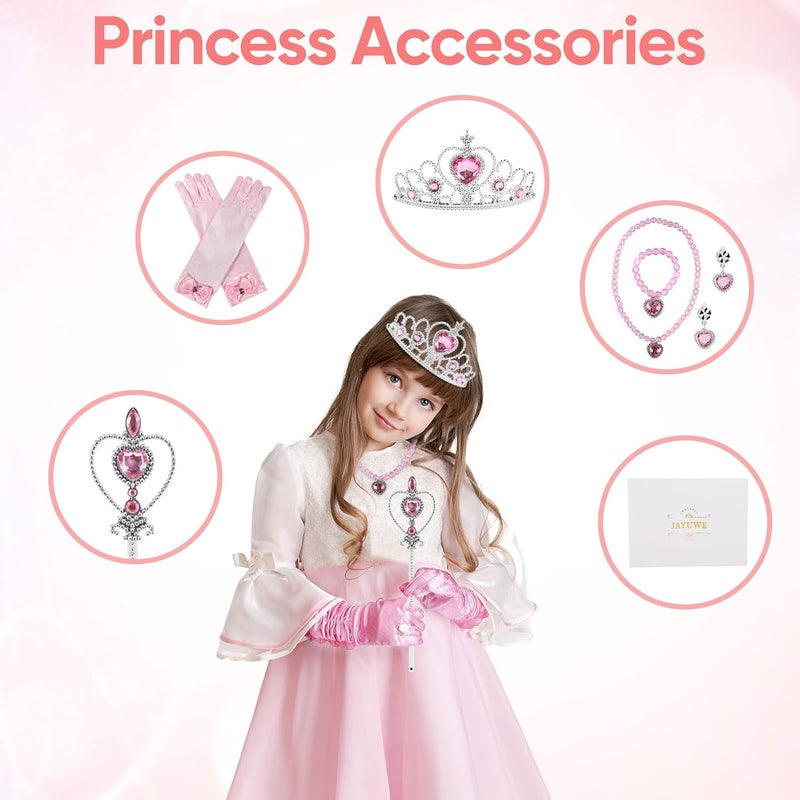 jayuwe 6 PCS Princess Dress Up Jewelry Set, Princess Crown Wand Gloves Necklace Earrings Bracelet for Girls Gifts Accessories - Image 5